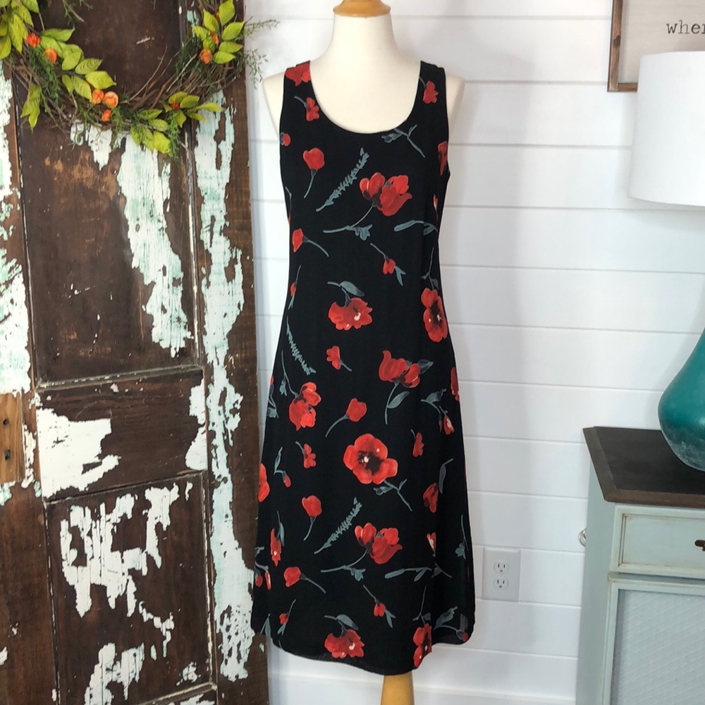 Donna Ricco Black Floral Midi Dress